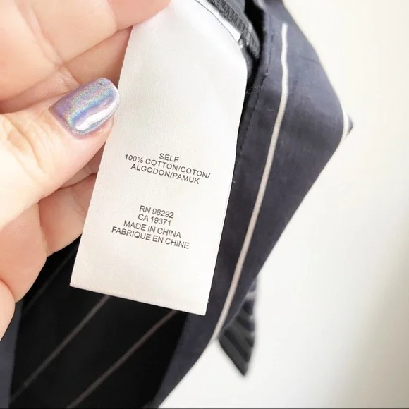 Tibi Sateen Striped Navy Blue Top